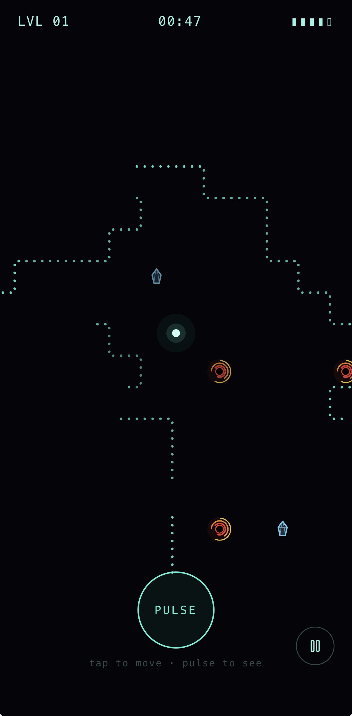 Gameplay — pulse revealing a large cave network