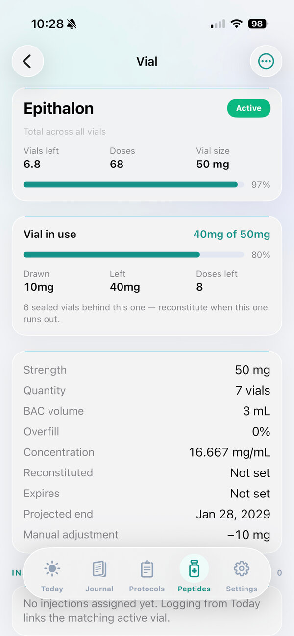 Vial Logic Vial tracking showing doses left and concentration